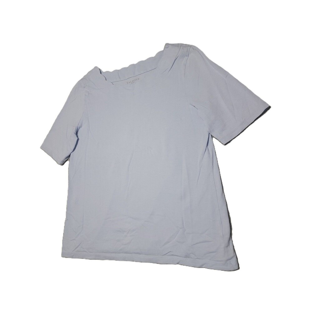Talbots Pima Scallop Edge Tee Shirt Womens Size Mp Light Blue Short Sleeve Top